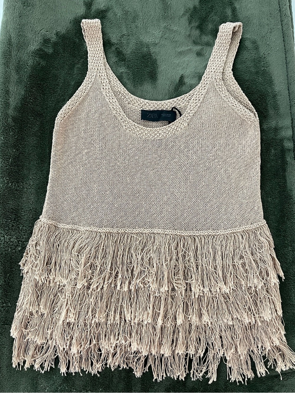 ZARA Small Taupe Beige Fringe Knit Tank Top - Picture 6 of 6